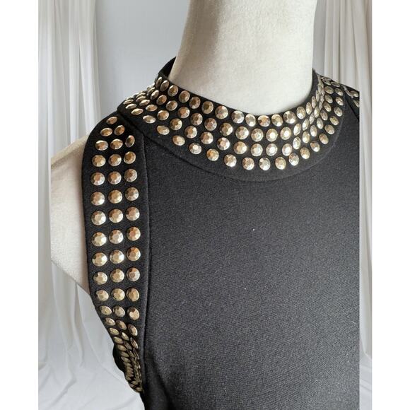 Carmen Marc Valvo Black Studded Midi Dress Sz L Cocktail Party Glam Evening Chic - Picture 4 of 9